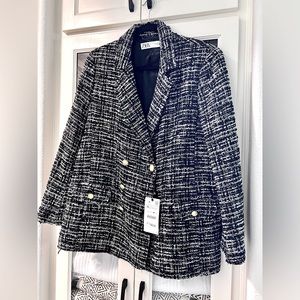 Zara Double Breasted Boucle Blazer NWT
